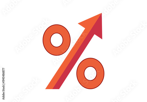 Símbolo de porcentaje de color naranja con flecha roja ascendente que indica crecimiento económico