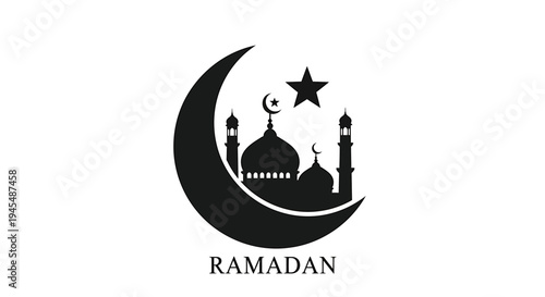 Ramadan Crescent Moon Mosque Night Illustration for Celebration. Vector Illustrations. EPS Editable