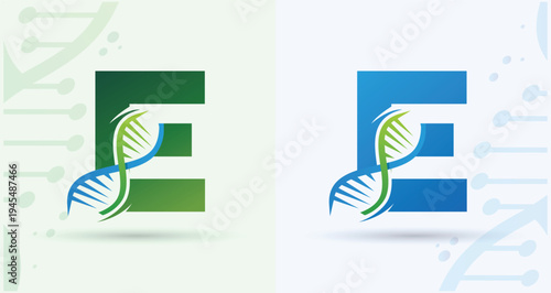 Letter E DNA Helix Medical Biotech Monogram Logo For Science Healthcare Brand Identity Design Template

