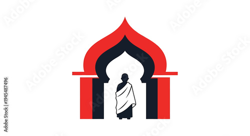 Religious Arch Logo with Silhouette Figure. Vector Illustrations. EPS Editable