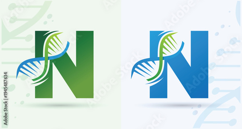 Letter N DNA Helix Medical Biotech Monogram Logo For Science Healthcare Brand Identity Design Template

