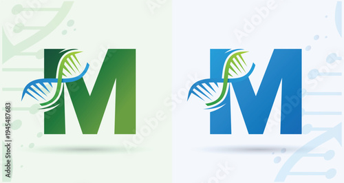 Letter M DNA Helix Medical Biotech Monogram Logo For Science Healthcare Brand Identity Design Template

