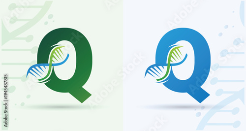 Letter Q DNA Helix Medical Biotech Monogram Logo For Science Healthcare Brand Identity Design Template

