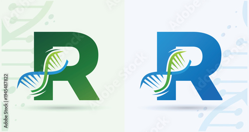 Letter R DNA Helix Medical Biotech Monogram Logo For Science Healthcare Brand Identity Design Template

