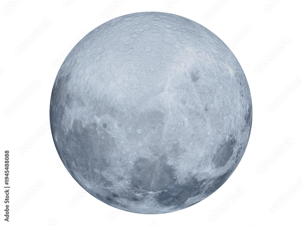 Obraz premium Serene full moon isolated night sky nature element. Design for PNG, blue Moon, lunar surface, blue planet, night landscapes, posters, and digital art.