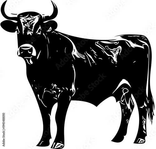 Cow silhouette isolated on white, farm animal  for sticker, decal, tattoo, printing, t shirt design