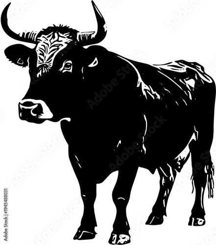 Cow silhouette isolated on white, farm animal  for sticker, decal, tattoo, printing, t shirt design