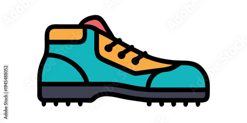 Hiking boots in a colorful style, outdoor activity, vector illustration, copy space
