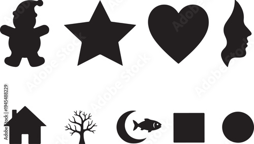 Diverse Minimalist Silhouette Icon Set with Nature and Lifestyle Symbols