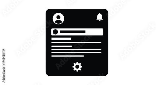 Black silhouette of a mobile notification interface with user profile and settings