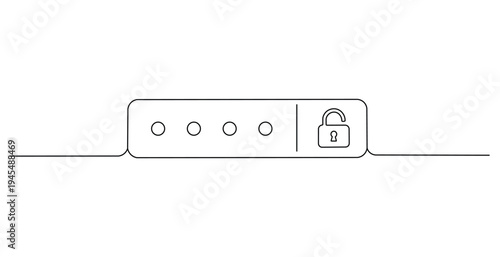 Line drawing of a combination padlock with four digit code slots and an unlocked icon