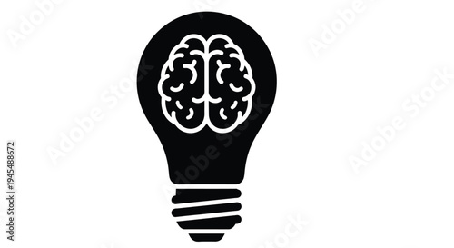 A black silhouette of a lightbulb containing a brain symbolizing intelligence