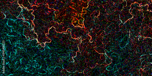 Vibrant abstract art, featuring an intricate network of colorful lines and organic shapes. The artwork creates a sense of depth and movement, capturing the eye with its dynamic composition.