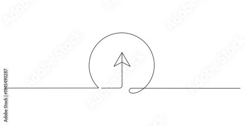 Line art icon featuring a straight horizontal line leading into a circular loop with an upward arrow