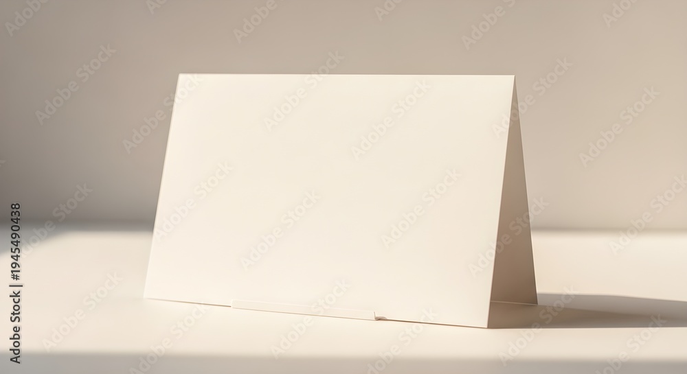 Naklejka premium Blank white card on table, empty greeting card template, clean minimalistic design, simple table setting