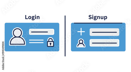 Digital login and signup forms with user icons and lock symbols displayed