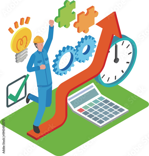 カイゼン効果を喜ぶ作業員