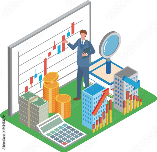 企業の業績を分析する男性