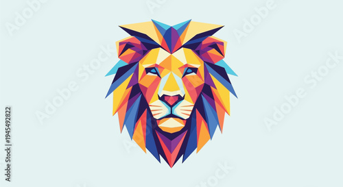Geometric lion head, colorful abstract illustration, vibrant animal portrait, eps vector graphic