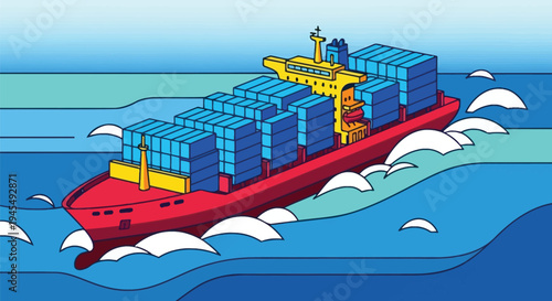 Cargo ship, container vessel, freight boat, blue ocean waves