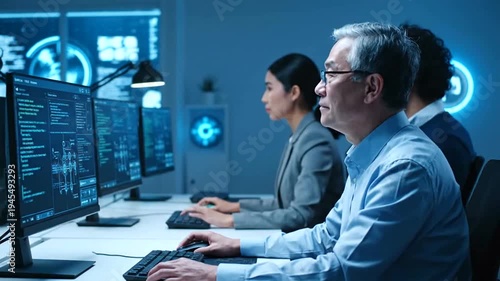 Business professionals working on computers.