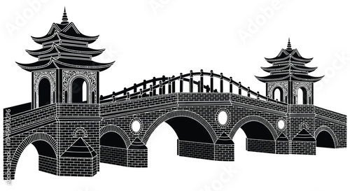 Vector illustration of a Chinese pagoda bridge