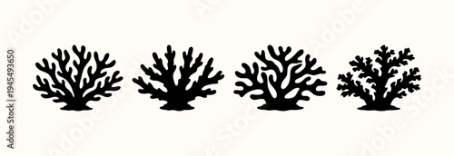 Branch Coral Reef Silhouette Set, Marine Underwater Coral Clipart Collection