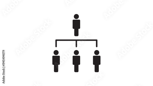 Organization chart icon with a hierarchical structure of people silhouettes and connecting lines on a white background.