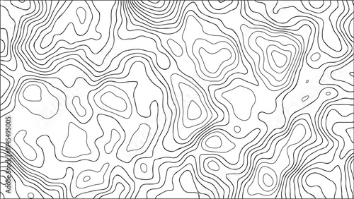 Abstract Topographic Contour Lines Pattern Background, Black Minimal Map Lines Texture, Modern Geographic Terrain Map Illustration for Poster, Technology, Cartography and Design Backdrop