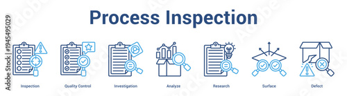 Process Inspection web banner icon set vector illustration concept for business with icon of Inspection, Quality Control, Investigation, Analyze, Resear.