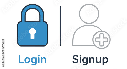 Login and signup options with padlock and user plus icons displayed