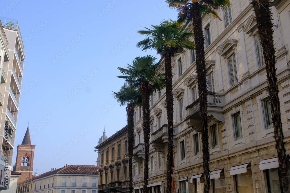 Fototapeta premium Old buildings along via Italia at Monza, Brianza, Italy