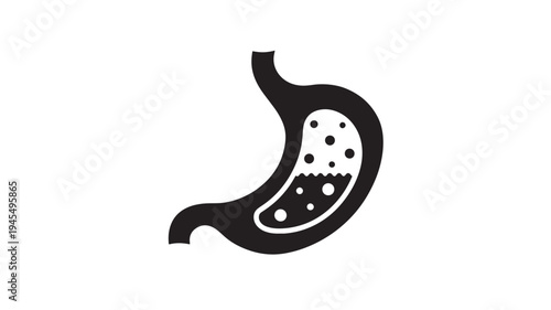 Stomach icon with digestive contents and bubbles, representing digestion and internal organ function in a simplified graphic.
