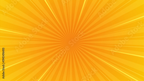 Yellow Pop Art Sunburst Background with Halftone Dots and Radiating Rays Bright Comic Style Explosion Burst Pattern for Vintage Poster Banner Advertising and Dynamic Graphic Design