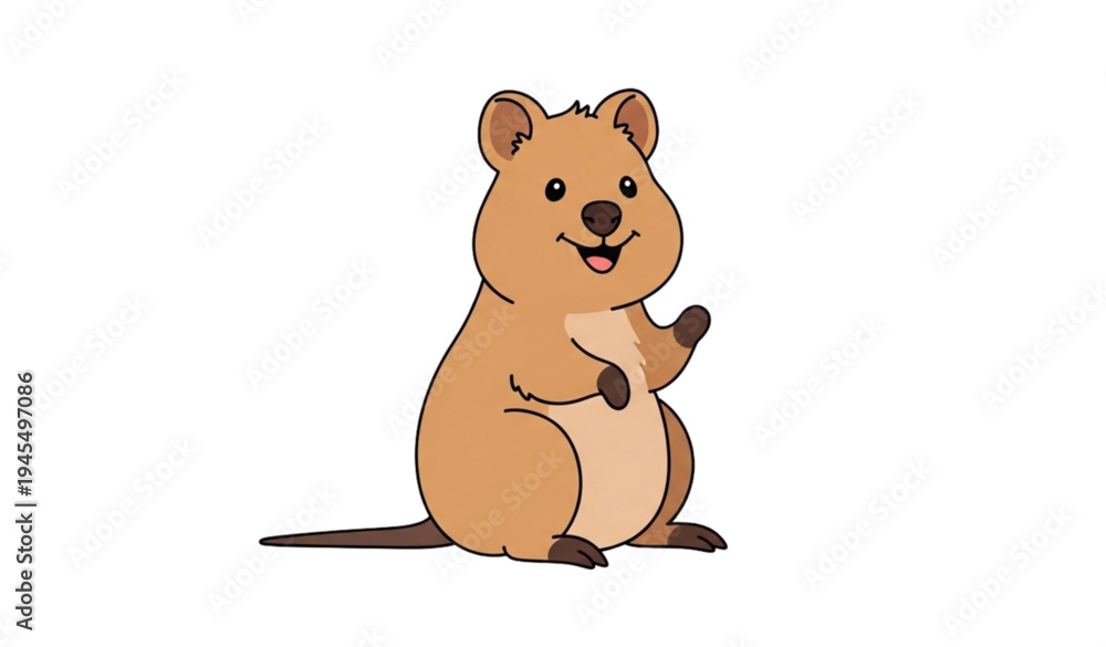 Naklejka premium A cute cartoon quokka waving with a smile on its face