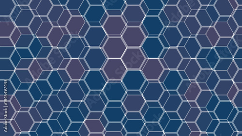 Abstract Blue Hexagon Geometric Pattern Background, Modern Honeycomb Grid with Transparent Overlapping Hexagonal Shapes, Futuristic Technology Network Texture for Banner, Wallpaper, Web Design and Dig