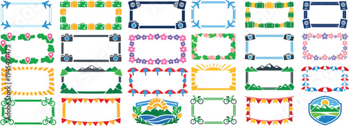 Spring Travel Ideas Frame Set Icons Vacation Adventure Outdoor Exploration