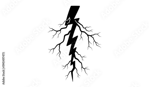 A black lightning bolt icon with branching veins on a white background