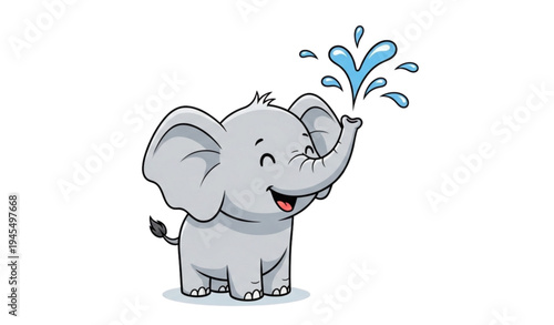 A cartoon elephant spouting water from its trunk in a playful illustration