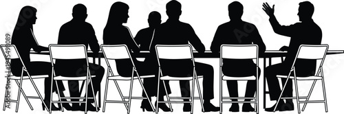 Business conference meeting silhouette set cad drawing flat vector illustration featuring professional staff talking in boardroom for corporate team teamwork isolated.