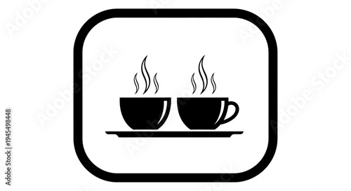 Steaming hot beverage cups on a serving tray, a minimalist vector illustration icon