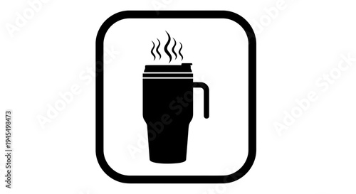 Vector icon of a hot steaming travel mug, perfect for coffee, tea, or other warm beverages on the go