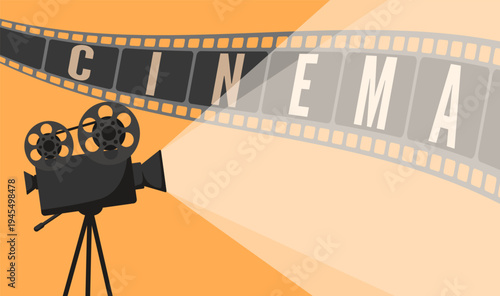 Movie theater, movie screening, movie projector. Vector poster or banner design