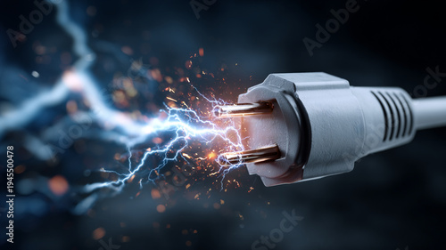 Electric plug with lightning and sparks.