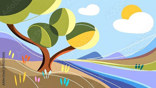 Minimalist Abstract Tree Landscape Illustration