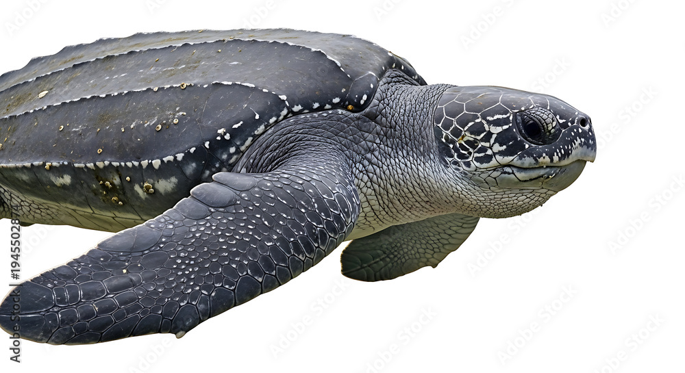Obraz premium Leatherback sea turtle isolated on transparent background high resolution marine wildlife graphic for design projects.