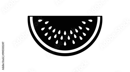Black and white watermelon slice icon.