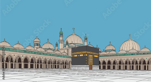 Vector illustration of Masjid al-Haram, Mecca, Saudi Arabia, mosque, Kaaba