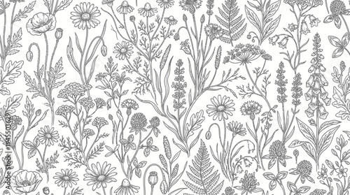 Detailed illustration of various flowers.