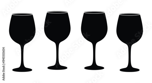 Set of four elegant wine glass vector silhouettes for beverage and celebration graphic design projects